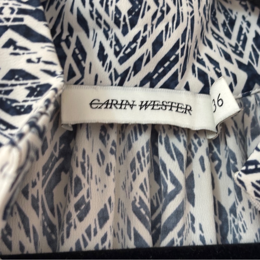Carin Wester Geometric Print Flowy Dress Size 36 Quarter Zip Drawstring Waist - Picture 5 of 13